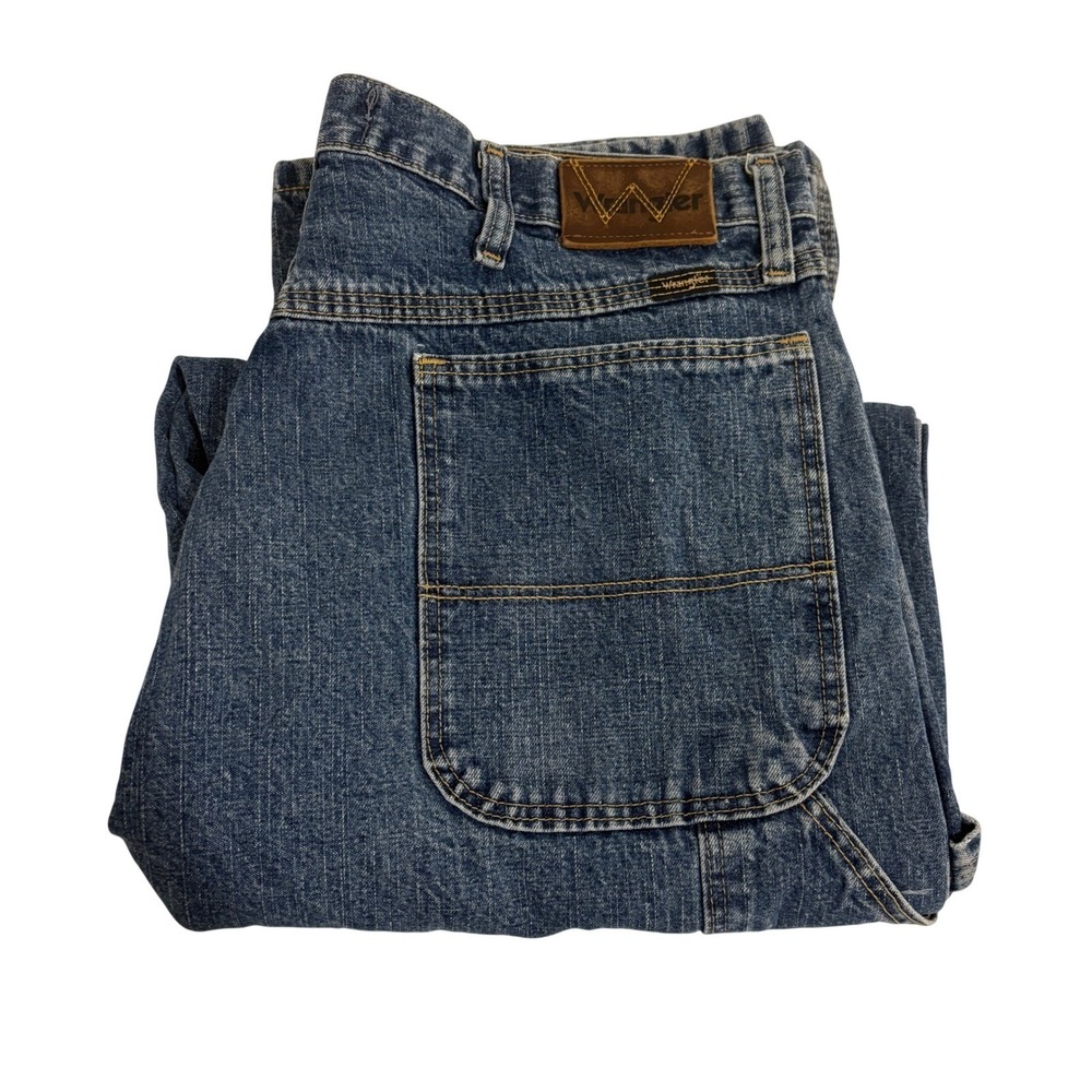 Wrangler Carpenter Jeans Mens 36x31 Blue Medium Wash Cotton Utility Hammer Loop